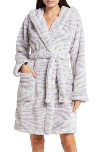 Ugg Aarti Faux Shearling Hooded Robe In Cloudy Grey Zebra