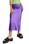 Topshop Bias Cut Satin Midi Skirt In Purple