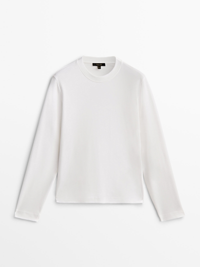 Massimo Dutti Long Sleeve Cotton T-shirt In Gebrochen Weiss