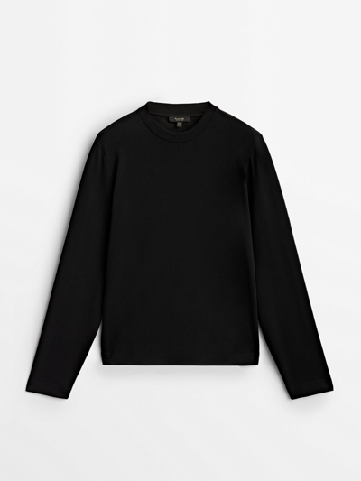 Massimo Dutti Long Sleeve Cotton T-shirt In Black