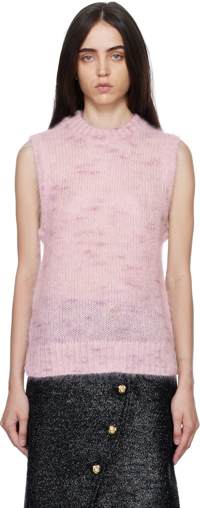 Ganni Open-knit Mohair-blend Vest In Pink