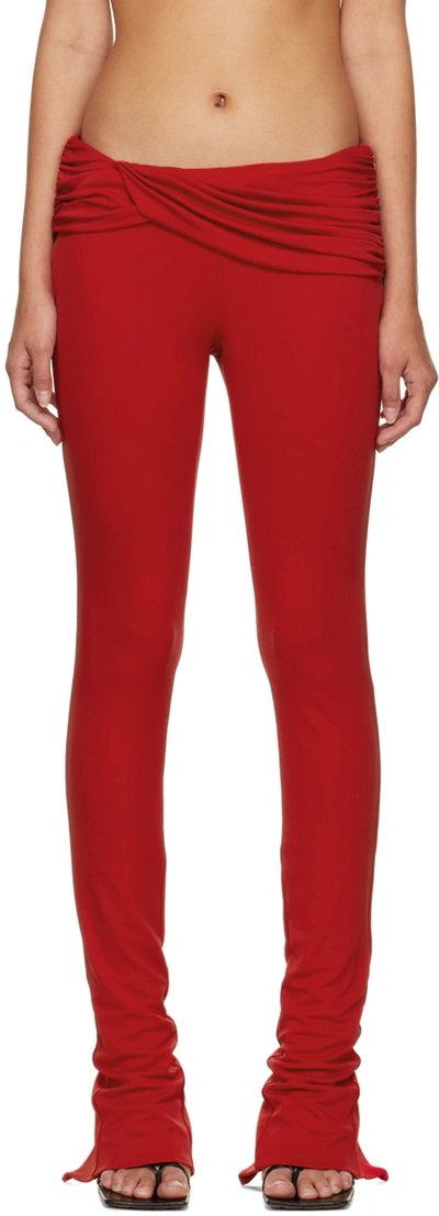 Blumarine Red Draped Leggings In N0314 Rouge Noir