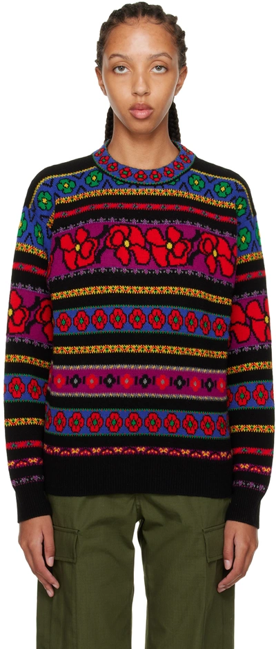 Kenzo Floral-pattern Panelled Jumper In Red