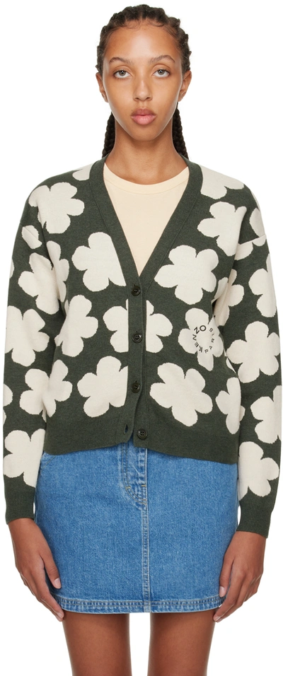 Kenzo Jacquard Small Cardigan In Green