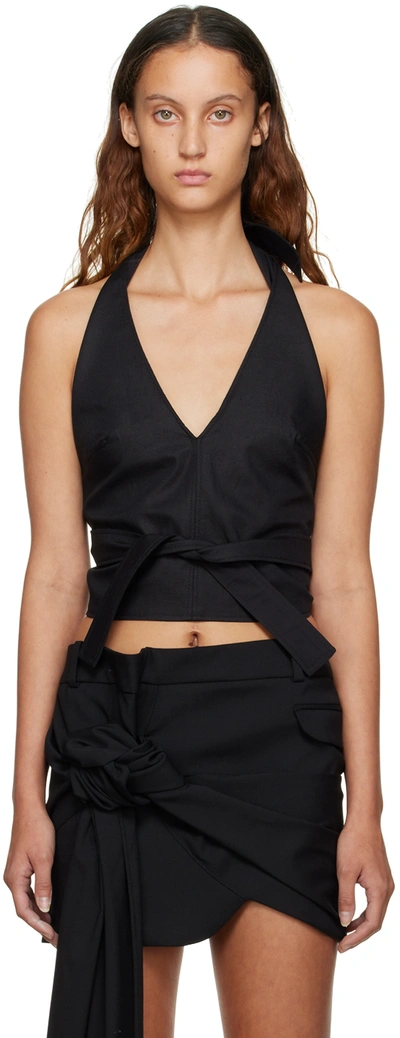 Jacquemus Linu Open-back Cotton And Linen-blend Halterneck Top In Black