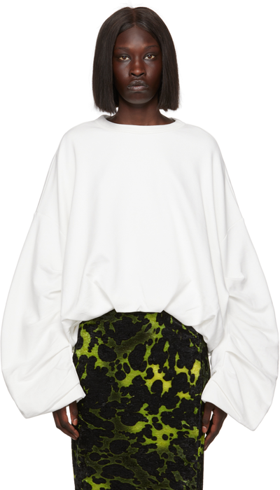 Dries Van Noten White Sweatshirt With Ruffled Sleeves In 1 White