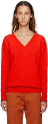 VICTORIA BECKHAM RED DOUBLE V-NECK SWEATER