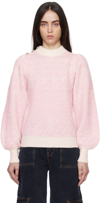 Ganni Oversize Mock Neck Button Embellished Knit Sweater In Pink