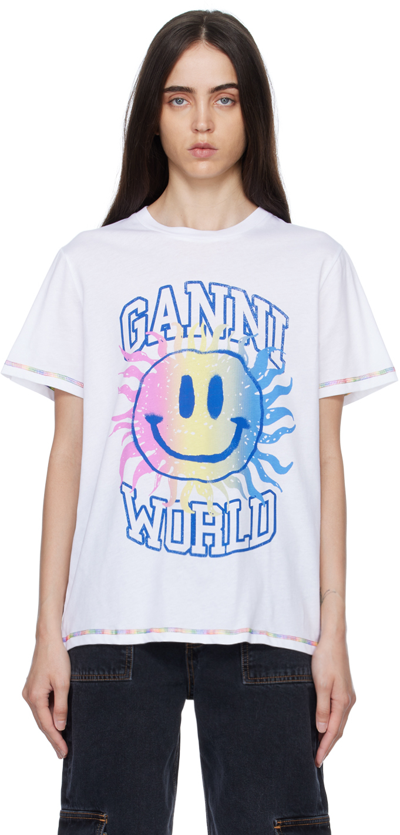 Femme Tops Tops Ganni T-shirt à logo imprimé Coton Ganni en coloris Métallisé 