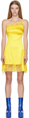 Meryll Rogge Asymmetric Lace-trimmed Satin Mini Dress In Yellow
