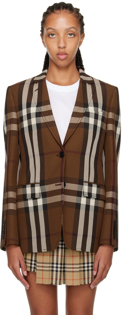 Burberry Checked Tailored Blazer In Brown