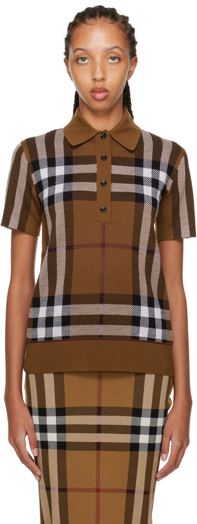 Burberry Frankie Check Merino Wool Sweater Polo In Brown