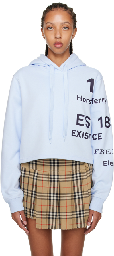 Burberry Jenny Horseferry Print Crop Cotton Hoodie In #add8e6
