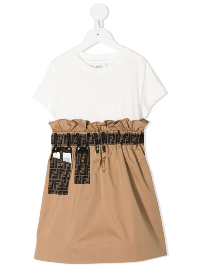 Fendi Kids' Multicolor Dress For Girl With Double Ff In Brown