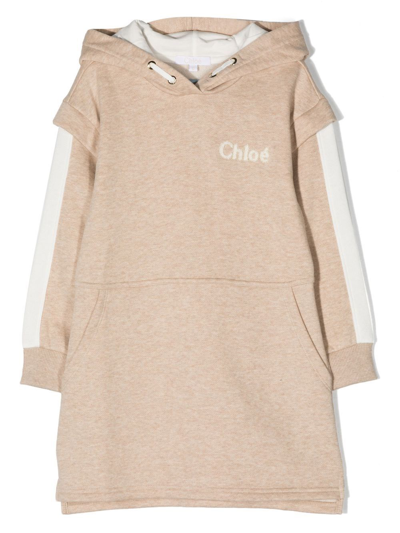 Chloé Teen Girls Beige Hoodie Dress In Nude & Neutrals