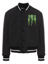 Jw Anderson Graphic-embroidered Boxy-fit Wool-blend Varsity Jacket In Gray