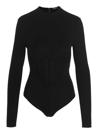Versace Corset Detail Long Sleeve Neoprene Bodysuit In Black