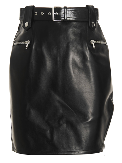 Alexander Mcqueen Woman Black Biker Slashed Mini Skirt