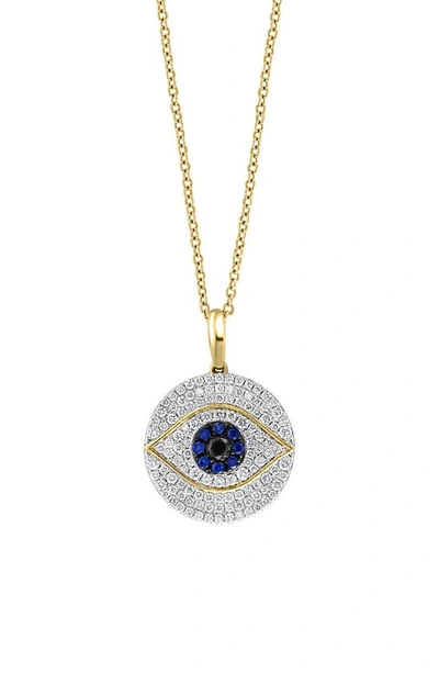Effy 14k Yellow Gold Diamond & Sapphire Evil Eye Pendant Necklace In Blue