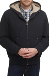 Levi's® Workwear Cotton Canvas Faux Shearling Lined Hoodie Bomber Jacket In Navy