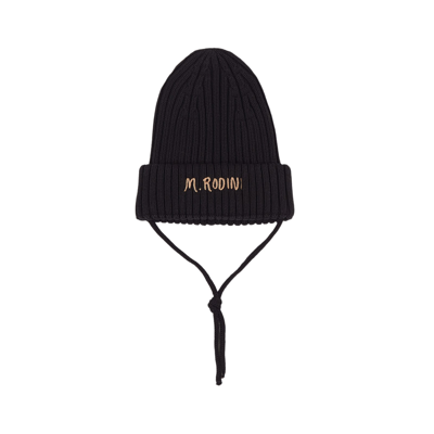 Mini Rodini Babies' Logo-embroidered Ribbed-knit Beanie In Black |