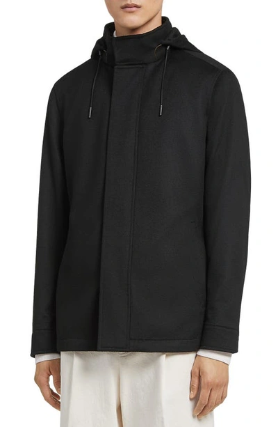 Zegna Oasi Cashmere Lite Hooded Jacket In Black Solid