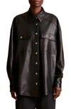 Khaite Bea Oversize Leather Snap-up Shirt In 200 Black