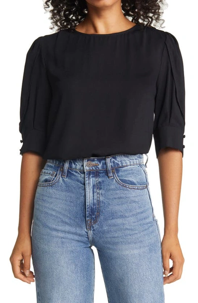 Halogen Pleat Sleeve Top In Black