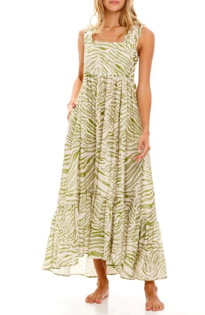 The Lazy Poet Mika Ruffle Zebra-print Linen Nightgown In Green