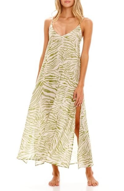 The Lazy Poet Frida Leopard-print Linen Nightgown In Green