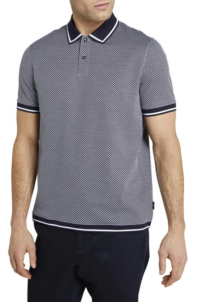 Ted Baker Affric Geo Textured Contrast Trim Short Sleeve Polo In Navy