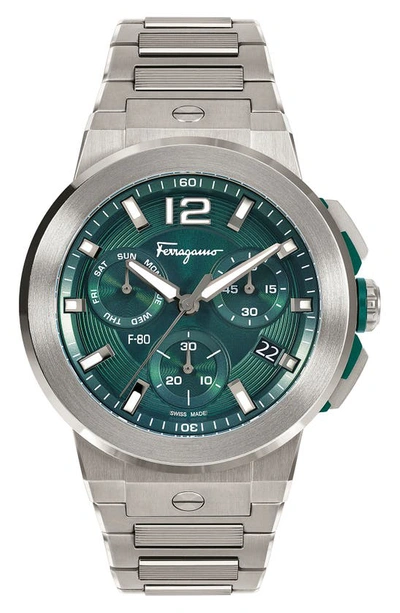 Salvatore Ferragamo F-80 Titanium Tech Chronograph Bracelet Watch, 44mm In Green/gray