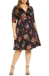 Kiyonna Essential Wrap Dress In Black Floral Print