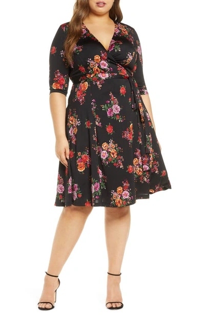 Kiyonna Essential Wrap Dress In Black Floral Print