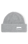 Ganni Structured Rib Wool Blend Beanie In Melange