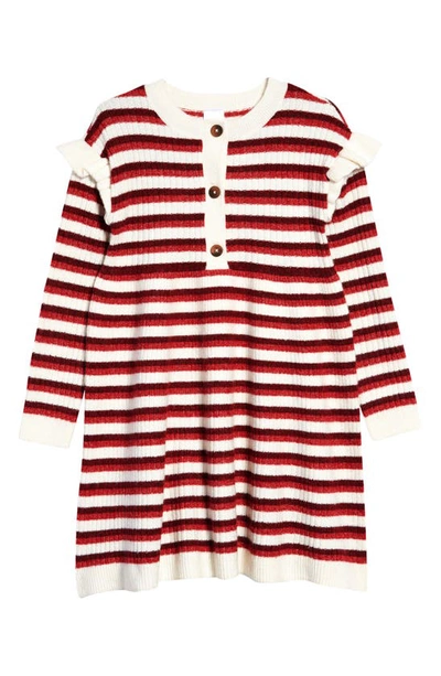 Nordstrom Matching Family Moments Stripe Ruffle Sweater Dress In Ivory Egret- Red Stripe