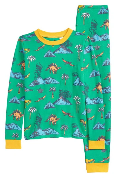 Tucker + Tate Kids' Glow In The Dark Fitted Two-piece Pajamas In Green Holly Dinoscape Glow