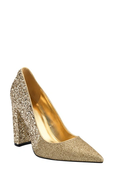 Guess Women's Abagaily Block Heel Plain Pumps Women's Shoes In Gold Gliter