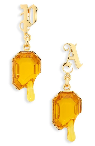 Palm Angels Melting Stone Monogram Drop Earrings In Yellow