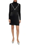 Maje Radeau Crystal-embellished Layered Satin And Stretch-jersey Mini Dress In Black