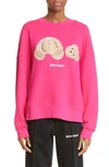 Palm Angels Bear-print Relaxed-fit Cotton Sweatshirt In Fuchsia Brown