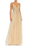 Mac Duggal Gradient Sequin A-line Gown In Nude