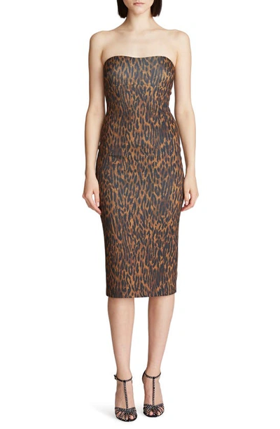 Halston Evening Emilia Leopard Print Strapless Scuba Body-con Dress