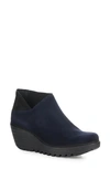 Fly London Yego Wedge Bootie In Navy/ Black Oil Suede