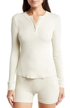 Skims Ribbed Stretch Cotton Henley Top In Bone