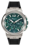 Ferragamo F-80 Titanium Tech Chronograph Silicone Strap Watch, 44mm In Grey/black/green