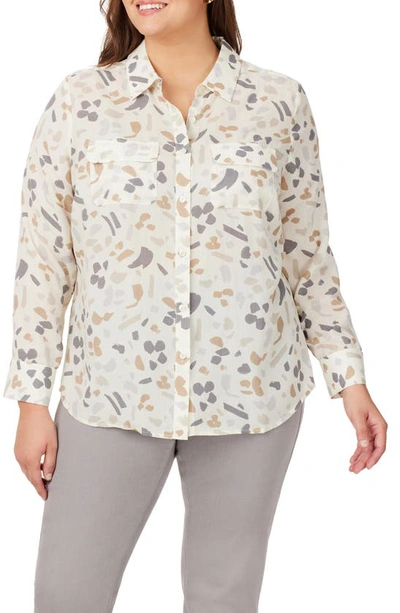 Foxcroft Davis Brushstrokes Button-up Shirt In Ivory Multi