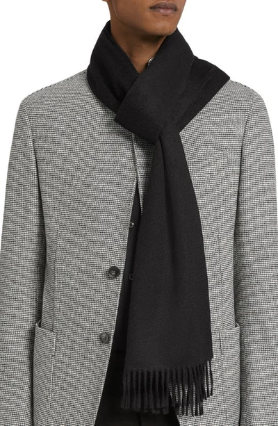 Zegna Blue Cashmere Scarf In Black