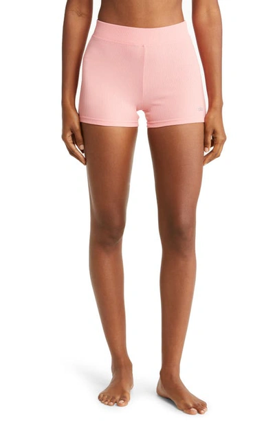 Alo Yoga Goddess Rib High Waist Bike Shorts In Strawberry Lemonade