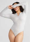 Yummie Katrina Henley Seamless Ribbed Bodysuit In Heather Grey